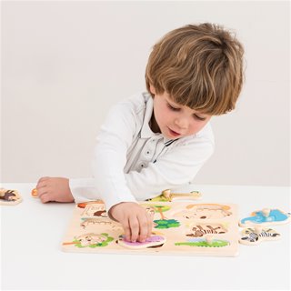 New Classic Toys - Puzzle à Boutons - Safari - 8 pièces - Bois 100% certifié FSC®